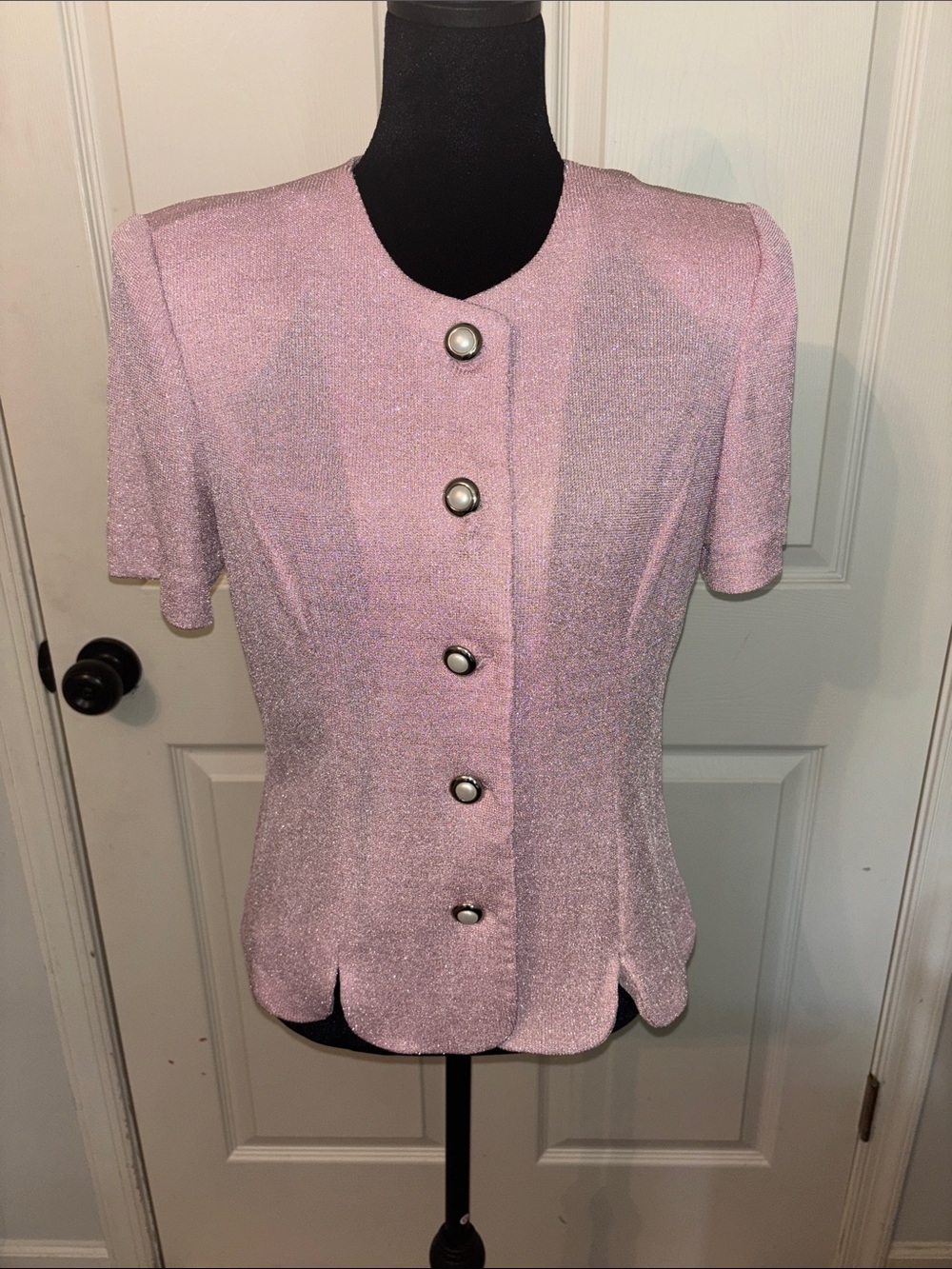 Leslie Fay Pink Shimmer Short-Sleeve Button Jacket 10